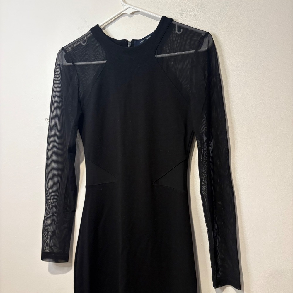 French Connection‎ Black Sheer Mesh Long Sleeve Bodycon Cocktail Party Dress - Picture 5 of 11